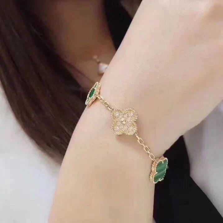 [Peak]LUCKY CLOVER 5-MOTIF BRACELET - MALACHITE COLLECTION