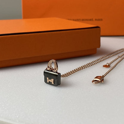 [Peak]CONSTANCE BLACK PEDANT ROSE GOLD NECKLACE