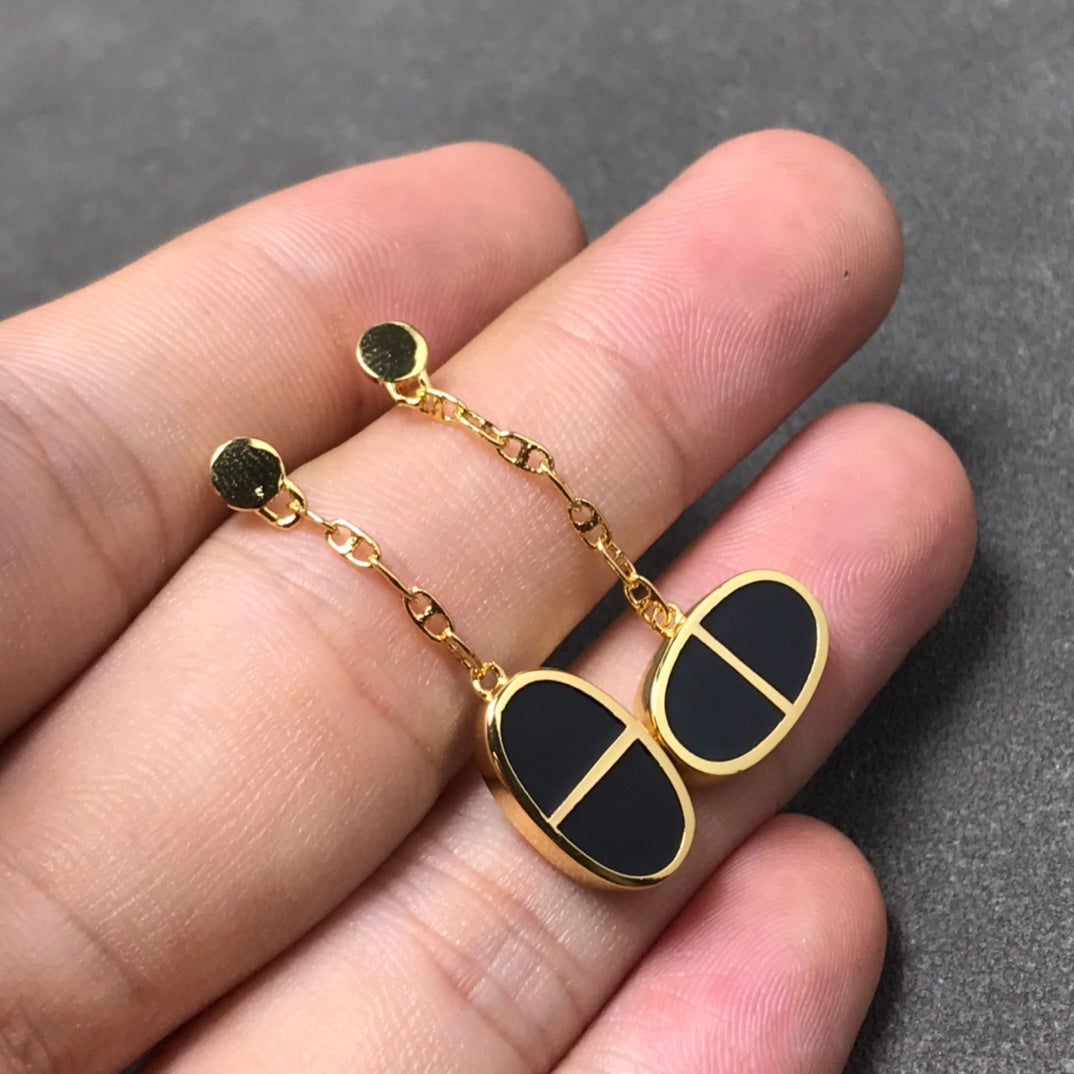 [Peak]CHAINE VERSO BLACK CERAMIC SILVER EARRINGS