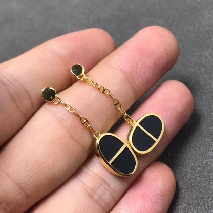 [Peak]CHAINE VERSO BLACK CERAMIC SILVER EARRINGS