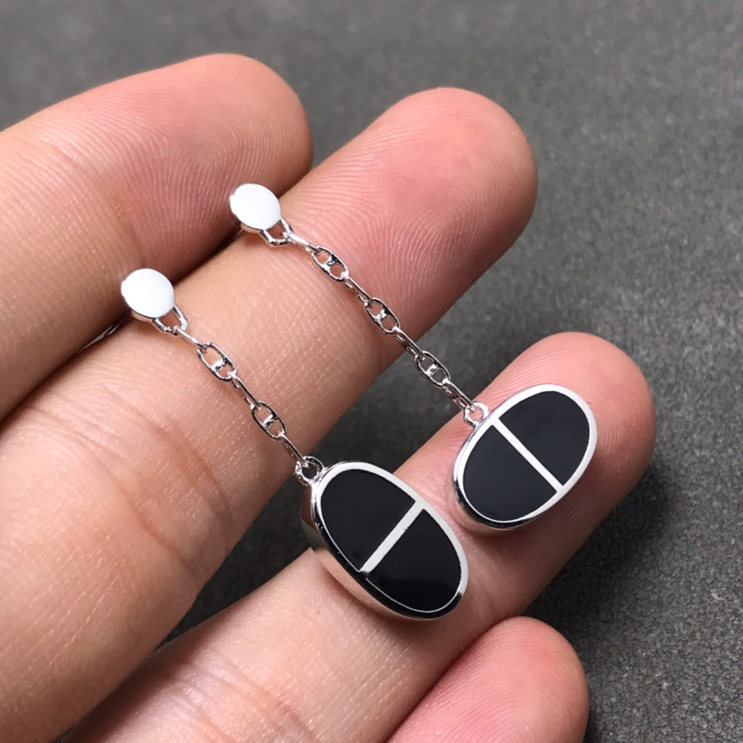 [Peak]CHAINE VERSO BLACK CERAMIC SILVER EARRINGS