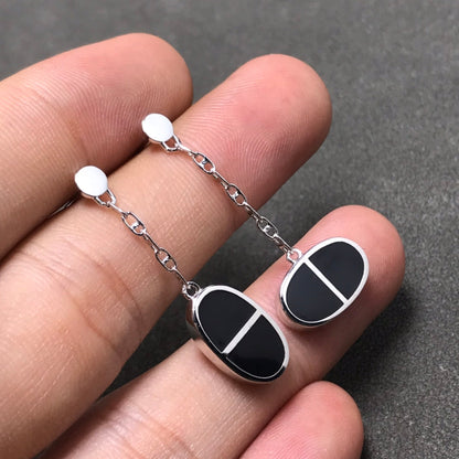 [Peak]CHAINE VERSO BLACK CERAMIC SILVER EARRINGS