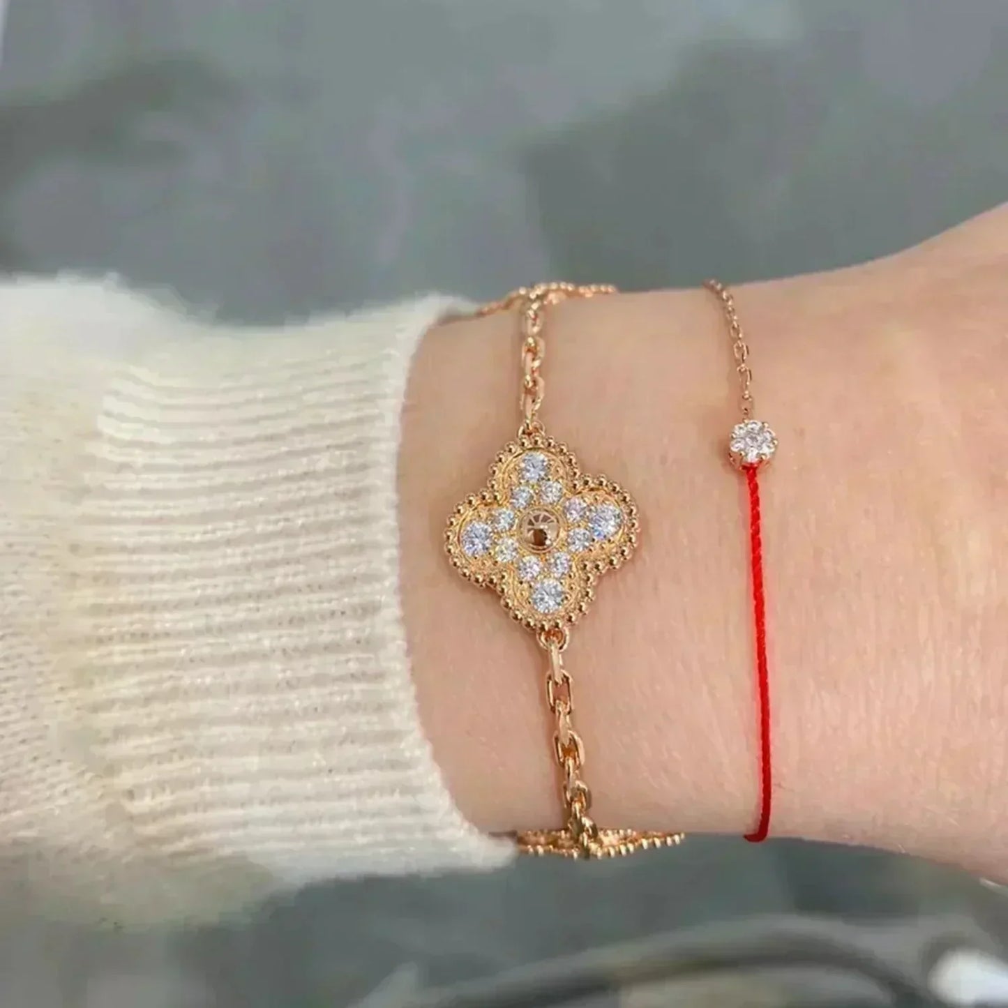 [Peak]LUCKY CLOVER 5-MOTIF BRACELET - FULL-DIAMOND