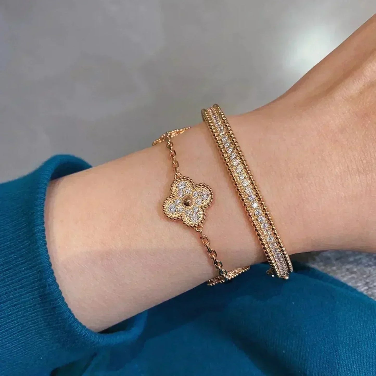 [Peak]LUCKY CLOVER 5-MOTIF BRACELET - FULL-DIAMOND