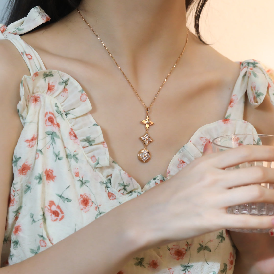 [Peak]STAR AND SUN DIAMOND ROSE GOLD NECKLACE