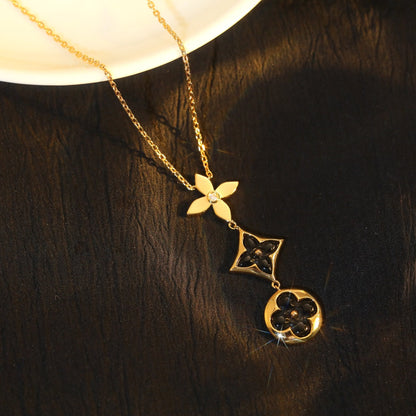 [Peak]STAR AND SUN ONYX ROSE GOLD NECKLACE