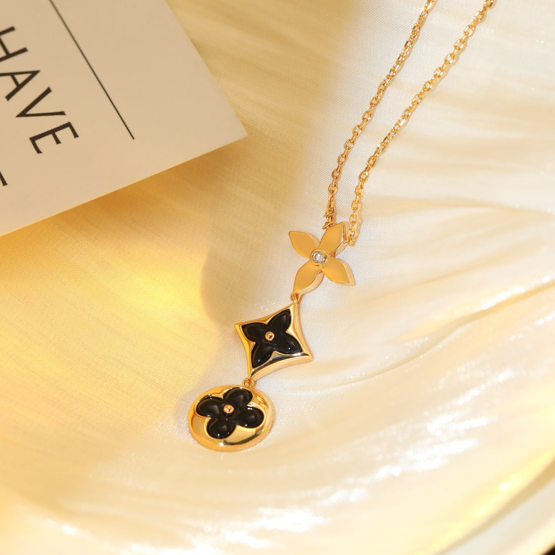 [Peak]STAR AND SUN ONYX ROSE GOLD NECKLACE