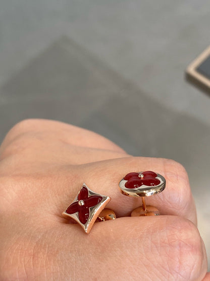 [Peak]STAR AND SUN ROSE GOLD CARNELIAN STUD EARRINGS