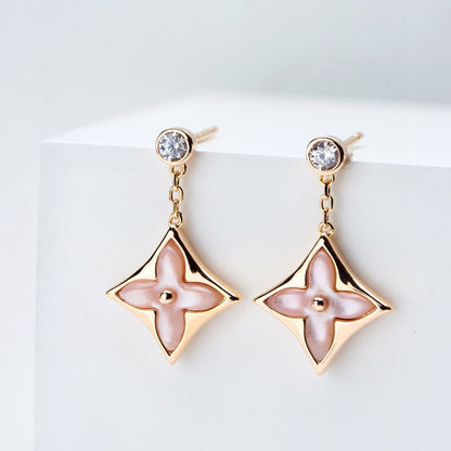 [Peak]DOUBLE STAR ROSE GOLD MOP DROP EARRINGS