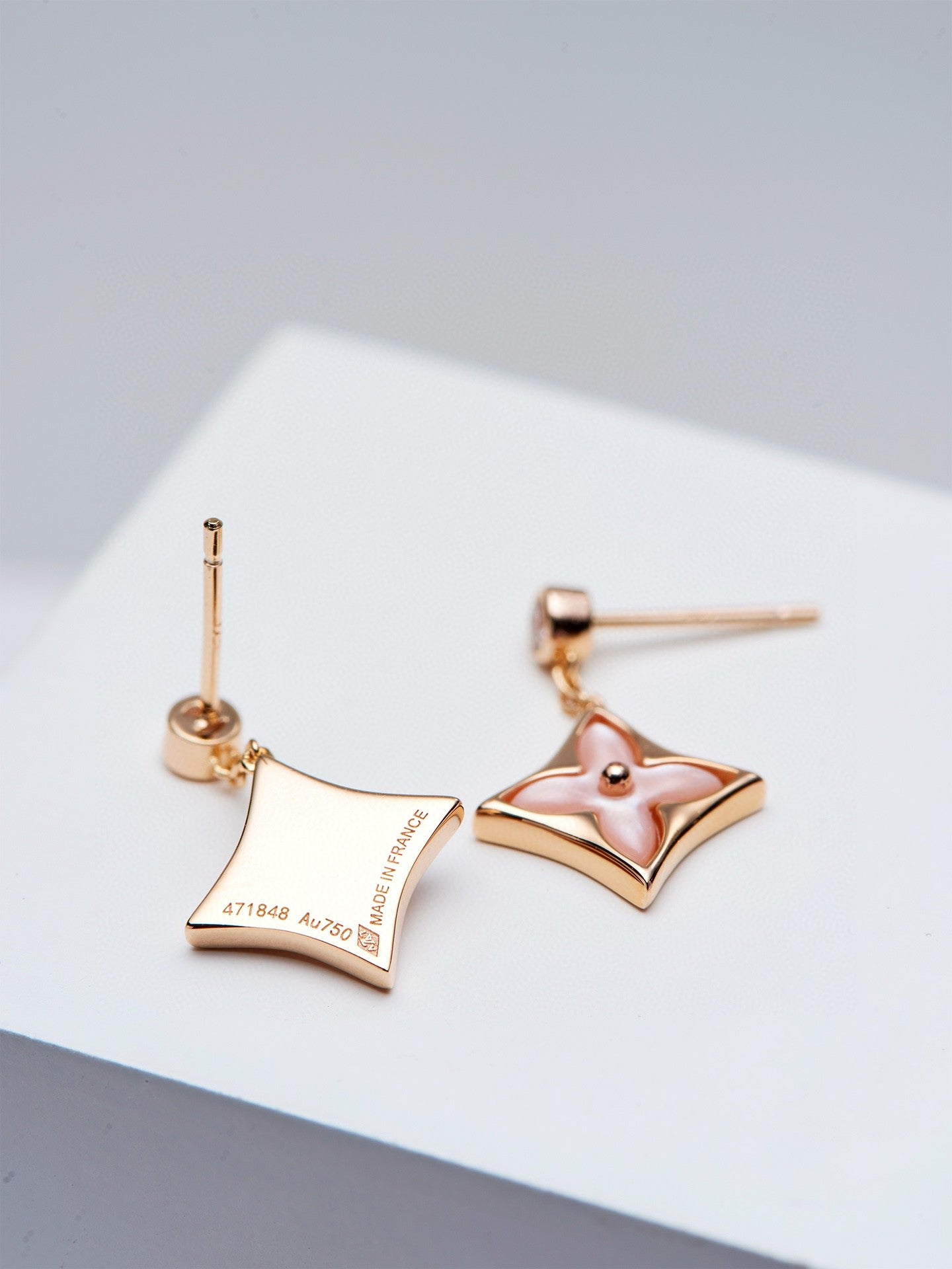 [Peak]DOUBLE STAR ROSE GOLD MOP DROP EARRINGS