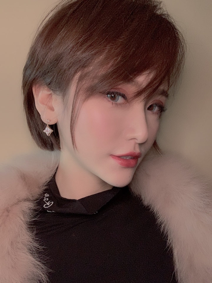 [Peak]DOUBLE STAR ROSE GOLD MOP DROP EARRINGS