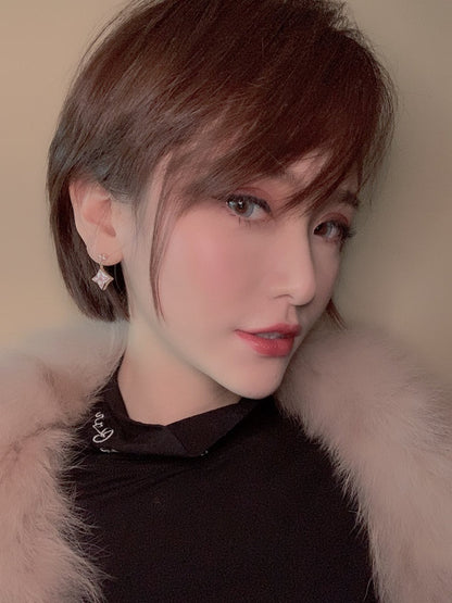 [Peak]DOUBLE STAR ROSE GOLD MOP DROP EARRINGS