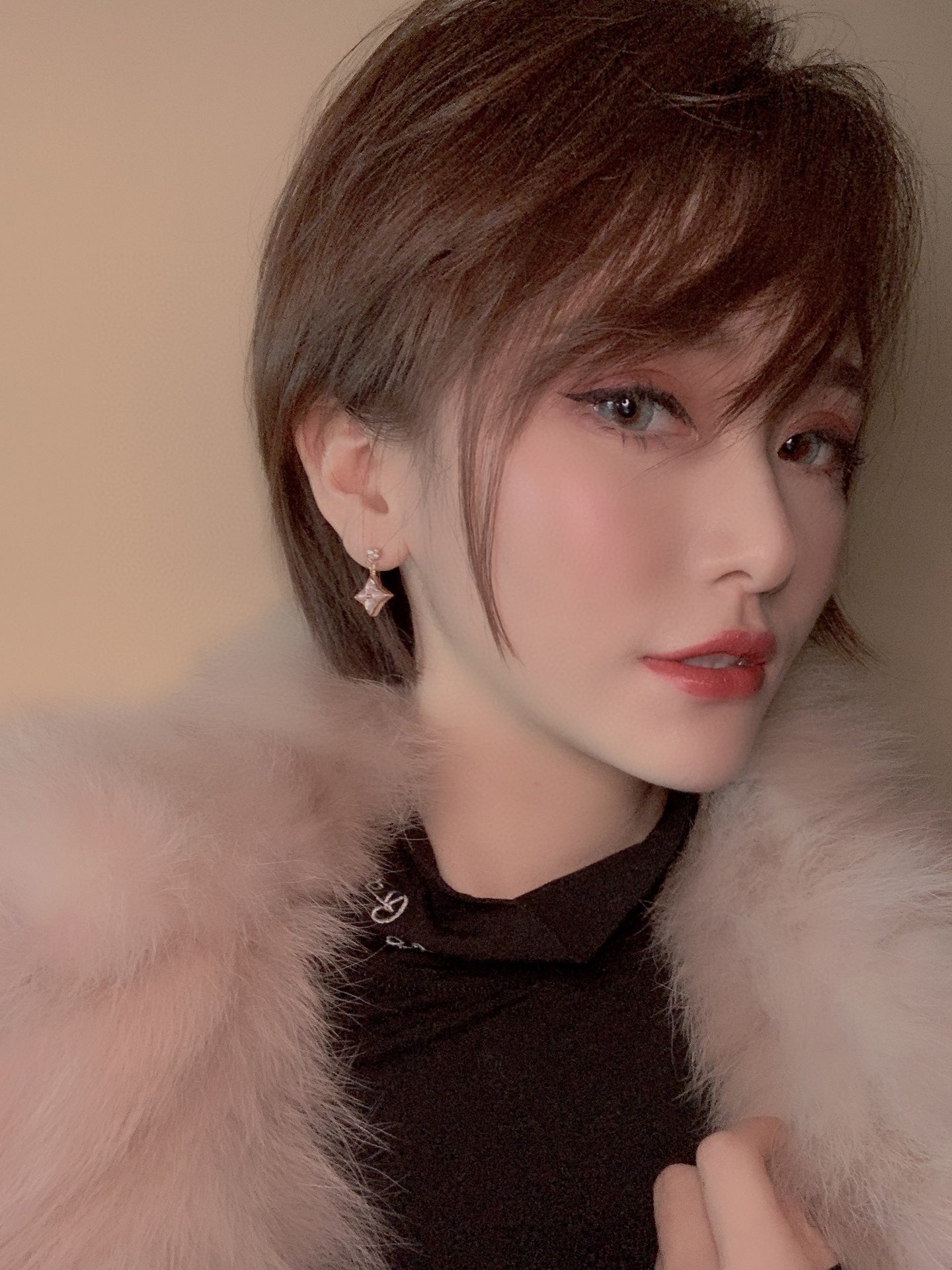 [Peak]DOUBLE STAR ROSE GOLD MOP DROP EARRINGS