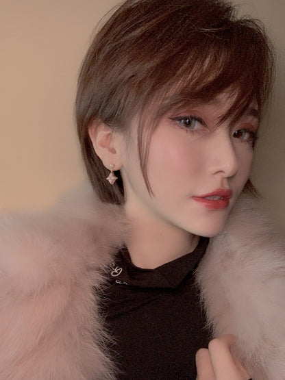 [Peak]DOUBLE STAR ROSE GOLD MOP DROP EARRINGS
