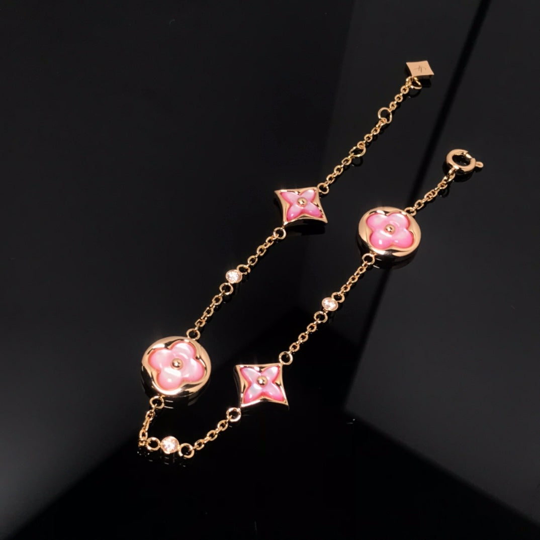 [Peak]STAR AND SUN 4 MOTIF PINK MOP ROSE GOLD BRACELET