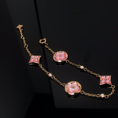 [Peak]STAR AND SUN 4 MOTIF PINK MOP ROSE GOLD BRACELET