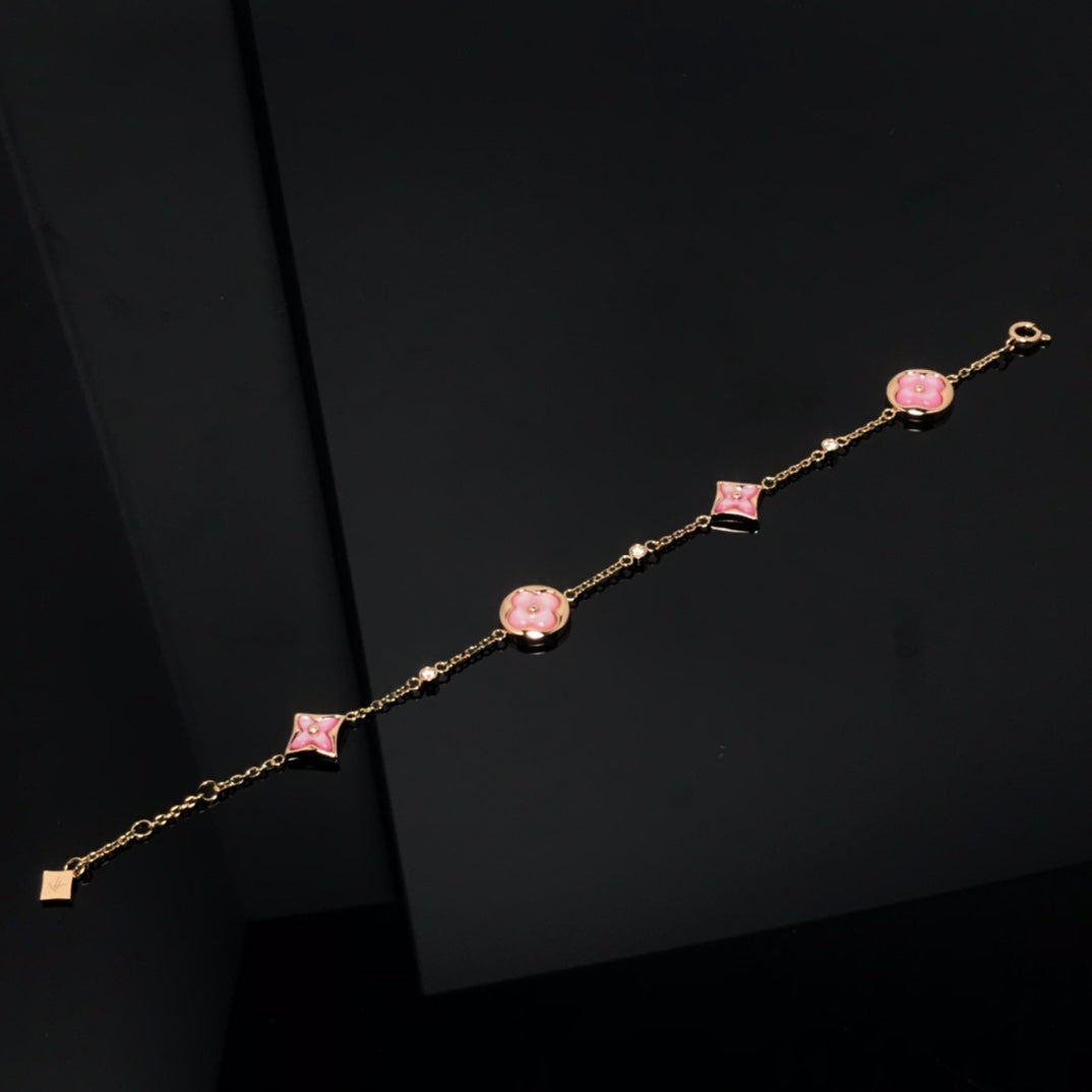 [Peak]STAR AND SUN 4 MOTIF PINK MOP ROSE GOLD BRACELET