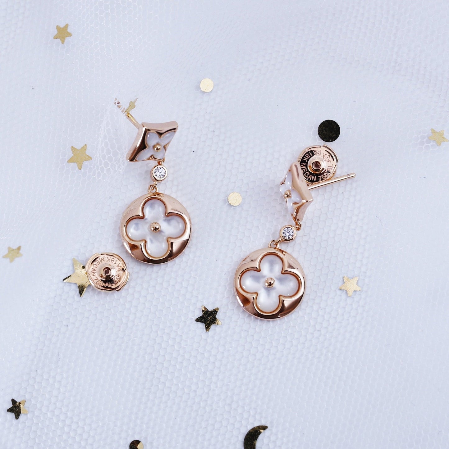 [Peak]STAR AND SUN ROSE GOLD MOP DROP EARRINGS
