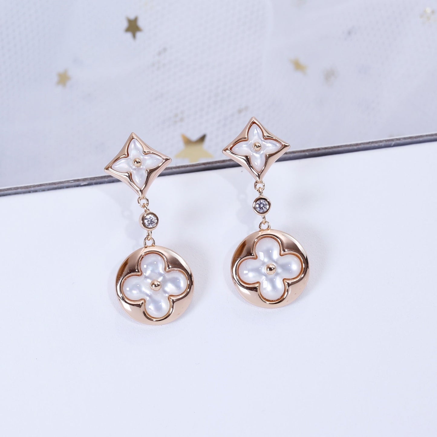 [Peak]STAR AND SUN ROSE GOLD MOP DROP EARRINGS