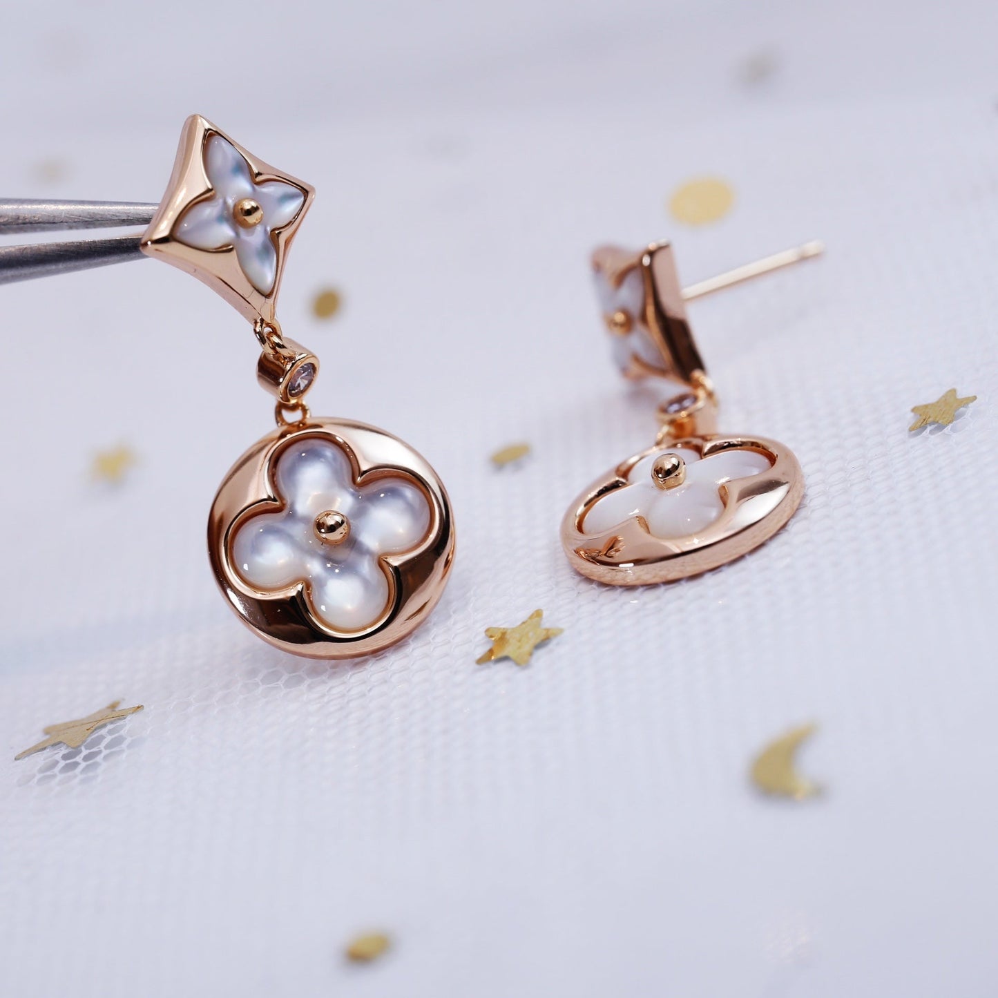 [Peak]STAR AND SUN ROSE GOLD MOP DROP EARRINGS
