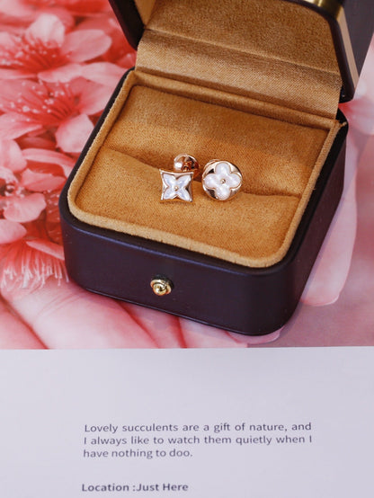 [Peak]STAR AND SUN ROSE GOLD MOP STUD EARRINGS