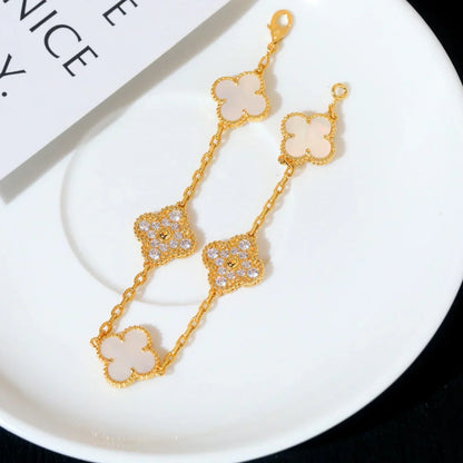 [Peak]LUCKY CLOVER 5-MOTIF BRACELET - WHITE MOTHER-OF-PEARL COLLECTION
