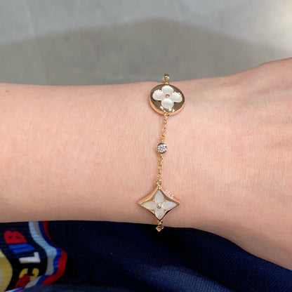 [Peak]STAR AND SUN 4 MOTIF WHITE MOP ROSE GOLD BRACELET