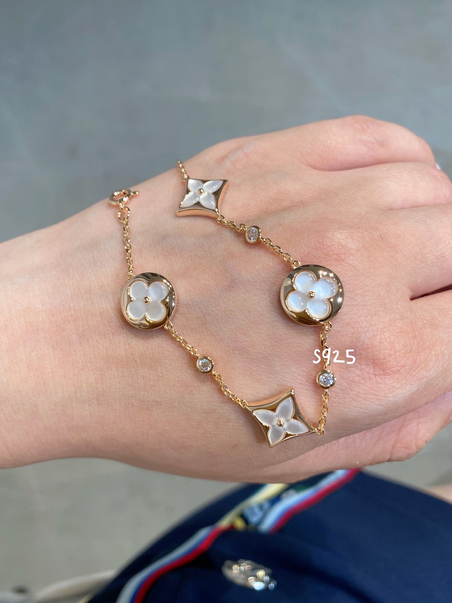 [Peak]STAR AND SUN 4 MOTIF WHITE MOP ROSE GOLD BRACELET