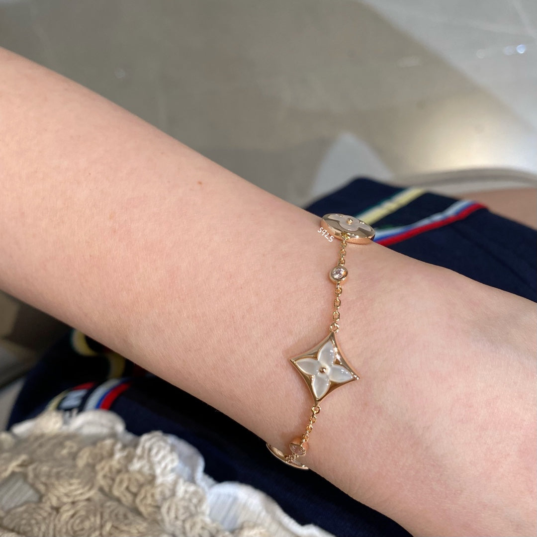 [Peak]STAR AND SUN 4 MOTIF WHITE MOP ROSE GOLD BRACELET