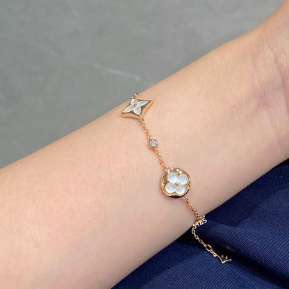 [Peak]STAR AND SUN 4 MOTIF WHITE MOP ROSE GOLD BRACELET