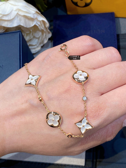 [Peak]STAR AND SUN 4 MOTIF WHITE MOP ROSE GOLD BRACELET