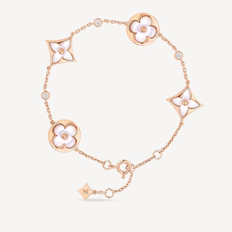 [Peak]STAR AND SUN 4 MOTIF WHITE MOP ROSE GOLD BRACELET
