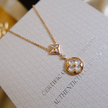 [Peak]STAR AND SUN WHITE MOP 2 MOTIF ROSE GOLD NECKLACE