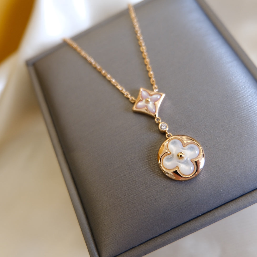 [Peak]STAR AND SUN WHITE MOP 2 MOTIF ROSE GOLD NECKLACE