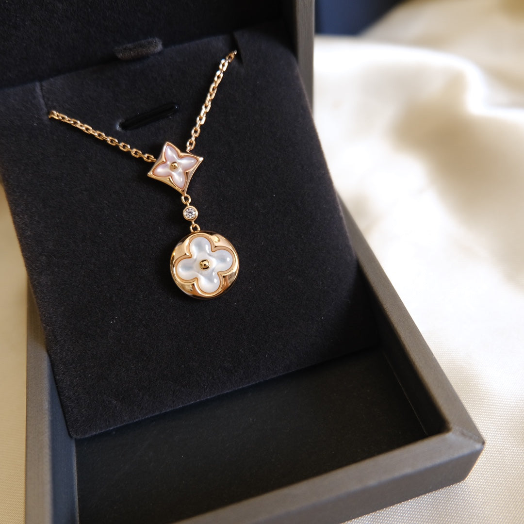 [Peak]STAR AND SUN WHITE MOP 2 MOTIF ROSE GOLD NECKLACE