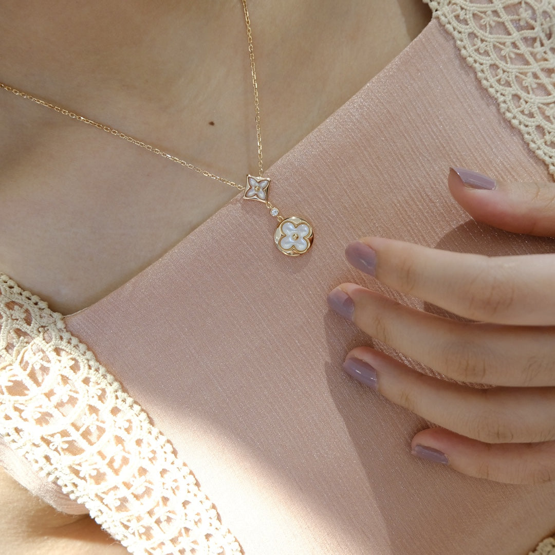 [Peak]STAR AND SUN WHITE MOP 2 MOTIF ROSE GOLD NECKLACE