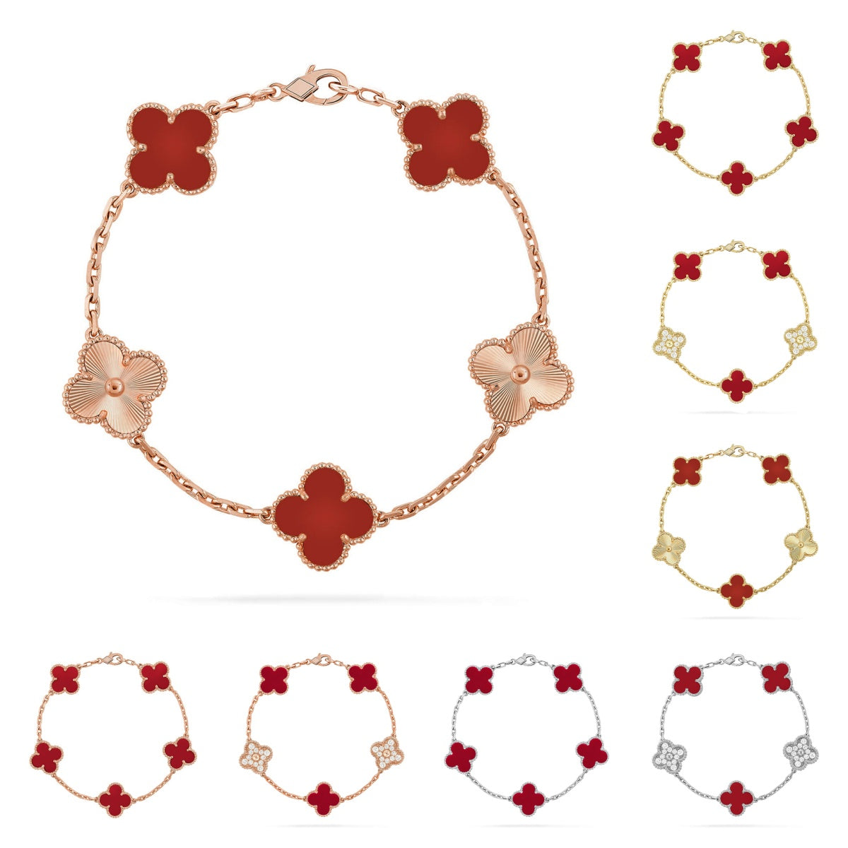 [Peak]LUCKY CLOVER 5-MOTIF BRACELET - RED CARNELIAN COLLECTION