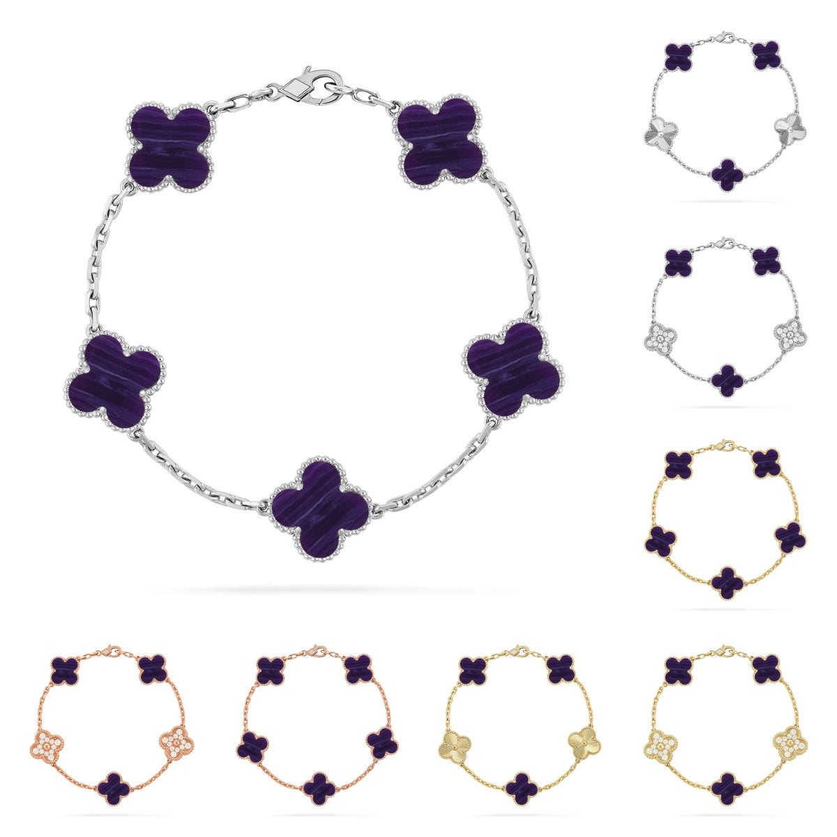 [Peak]LUCKY CLOVER 5-MOTIF BRACELET - CHAROITE COLLECTION