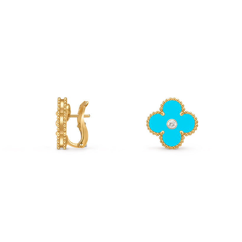 [Peak]15MM CLOVER FLOWER STUD EARRINGS DIAMOND-GOLD COLLECTION