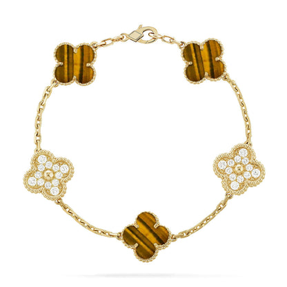 [Peak]LUCKY CLOVER 5-MOTIF BRACELET -  TIGER’S EYE COLLECTION