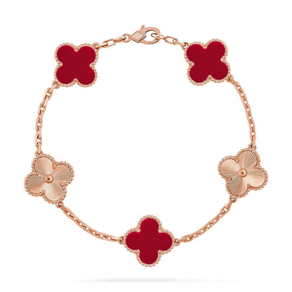 [Peak]LUCKY CLOVER 5-MOTIF BRACELET - RED CARNELIAN COLLECTION