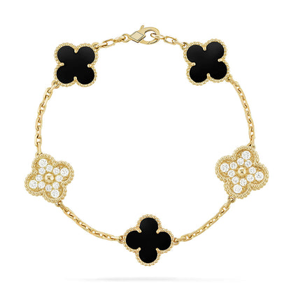 [Peak]LUCKY CLOVER 5-MOTIF BRACELET - BLACK OXNY COLLECTION