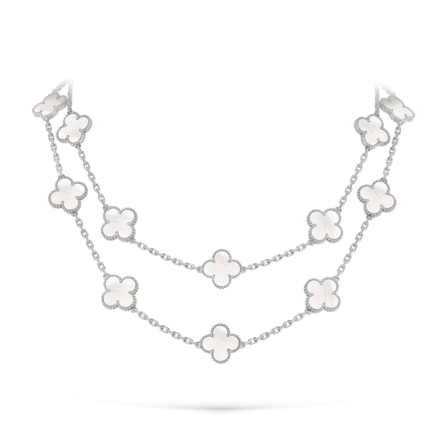 [Peak]CLASSIC 20-MOTIF LUCKY CLOVER LONG NECKLACE WHITE GOLD COLLECTION