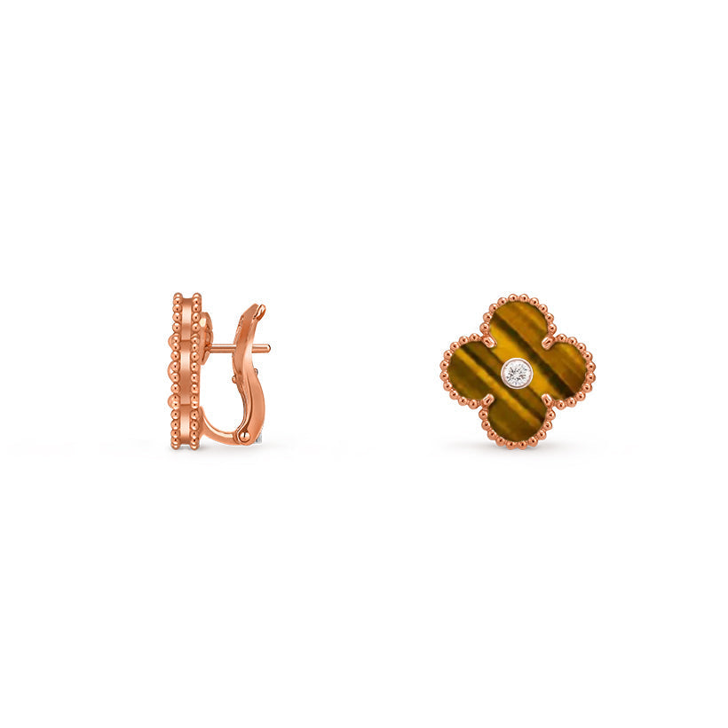 [Peak]15MM CLOVER FLOWER STUD EARRINGS DIAMOND-ROSE GOLD COLLECTION