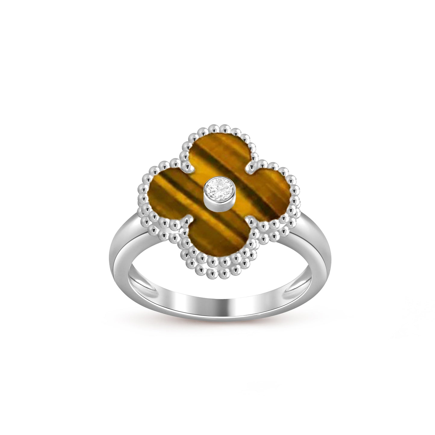 [Peak]LUCKY CLOVER DIAMOND-ACCENT WHITE GOLD RING COLLECTION
