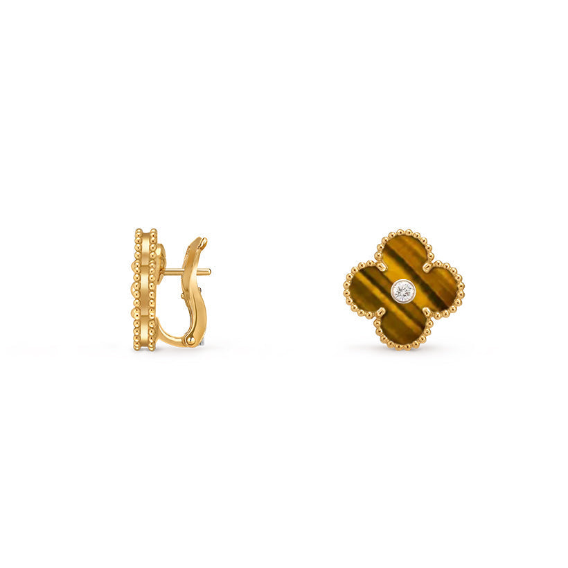 [Peak]15MM CLOVER FLOWER STUD EARRINGS DIAMOND-GOLD COLLECTION