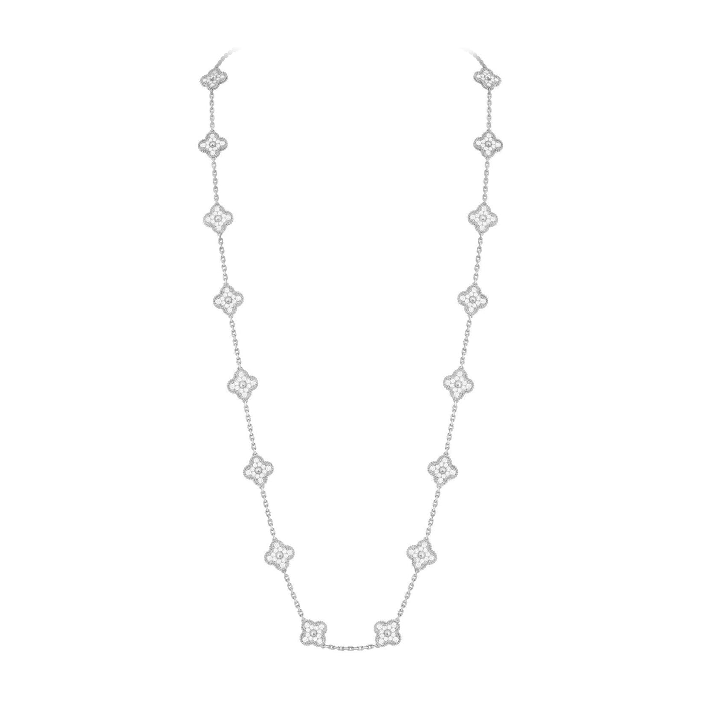 [Peak]CLASSIC 20-MOTIF LUCKY CLOVER LONG NECKLACE WHITE GOLD COLLECTION