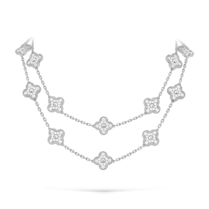 [Peak]CLASSIC 20-MOTIF LUCKY CLOVER LONG NECKLACE WHITE GOLD COLLECTION
