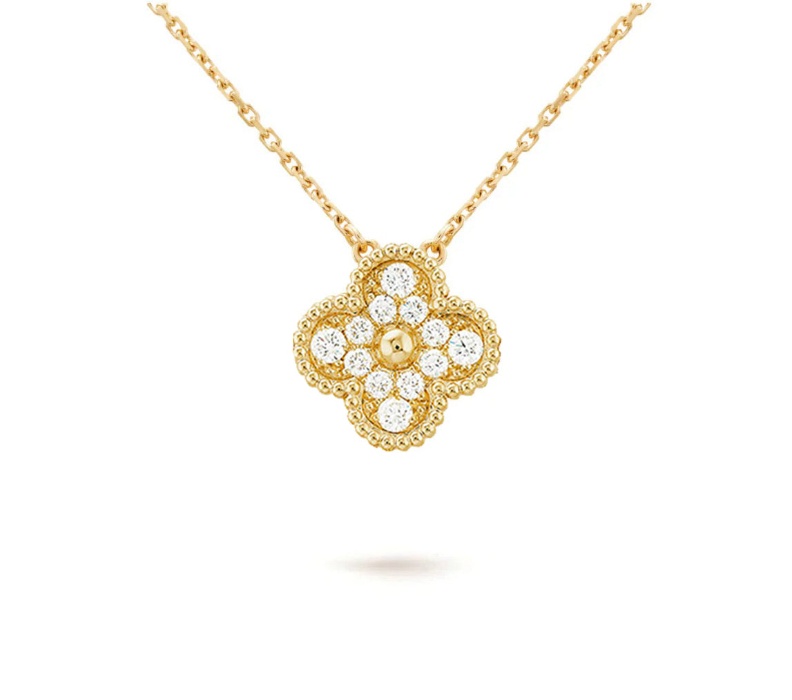 [Peak]15MM CLOVER FLOWER DIAMOND PENDANT NECKLACE COLLECTION