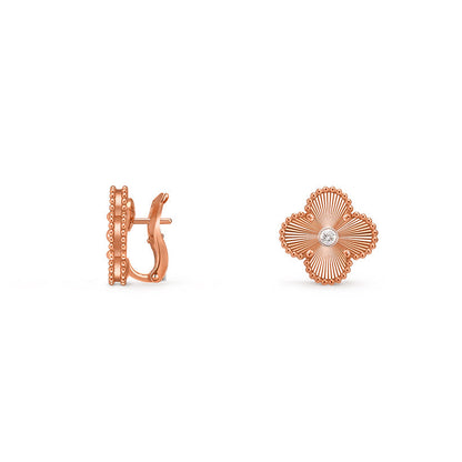 [Peak]15MM CLOVER FLOWER STUD EARRINGS DIAMOND-ROSE GOLD COLLECTION